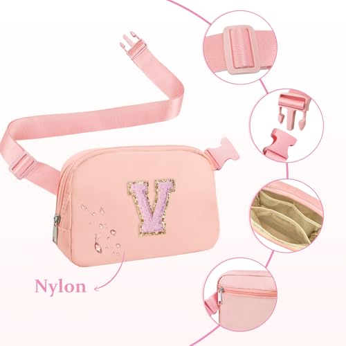 Image of COSHAYSOO Pink Fanny Pack for Girls Purse Crossbody Belt Bag with Initials, Personalized 6 7 8 9 10 11 12 Year Old Teen Girl Birthday Gift Ideas Christmas Gifts Preteen Tween Trendy Stuff Letter V