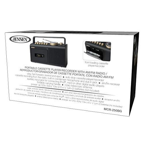 Jensen Mcr-250 Portable Boombox Retro Home Audio Stereo Am/Fm Radio & Tape Cassette Player/Recorder With Aux Input Jack & Built In Speakers (Gold Edition) #TOP4