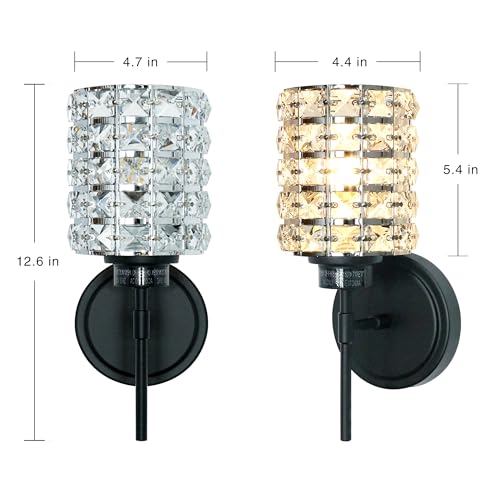 Image of MONKFISH Elegant Chrome Wall Sconce with Glass Shade WS80 Modern Wall Lamp, UL Listed Light Fixture for Bedroom, Bathroom, Living Room, Hallway, Staircase - Contemporary Indoor Lighting(Black)