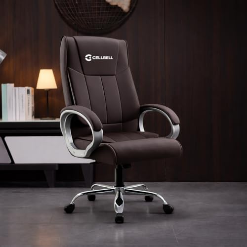 Image of CELLBELL BossPro Fabric Office Chair High Back Ergonomic Executive Boss Chair with Memory Foam Cushion Lumbar Support Chrome Base Hydraulic Tilt Rocking Function 120kg Capacity (Brown)
