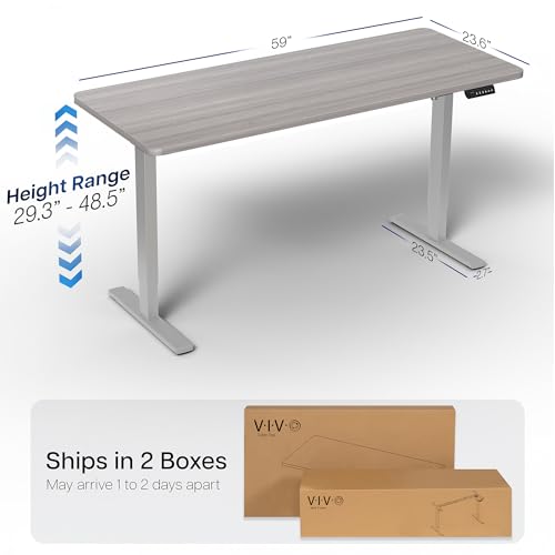 Image of VIVO Electric 60 x 24 in Standing Desk, Memory Height Adjustment, 1B Series, Holds 220 lbs, One-Piece Dark Gray Top, Gray Frame, DESK-KIT-1G6G