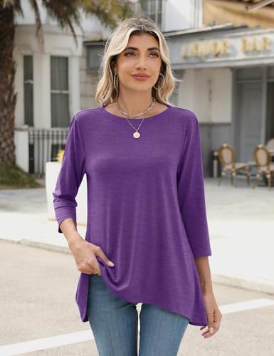 LOMON 3/4 Sleeve Tunic Tops for Women Loose Fit Dressy Casual Blouse Flowy Shirts to Wear with Leggings S-3XL