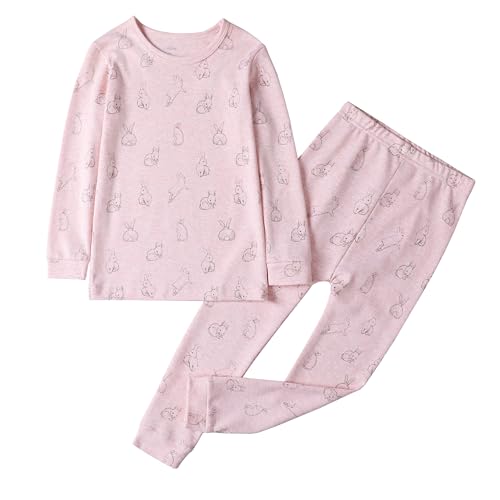 Owlivia 100% Organic Cotton Baby Long Sleeve Pajama Sets Toddler Boy Girl 2-Piece Sleepwear(7-8 Years Pink Rabbit)