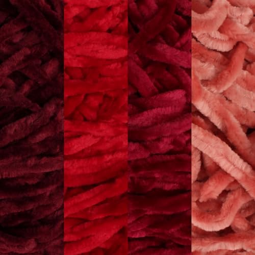 JubileeYarn Chenille Yarn - Worsted Weight - 100g/cake - Shades of Red - 4 Cakes - Image 2