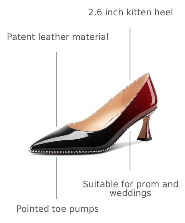 Image of TNYNFBEB Womens Kitten Heel Pointed Toe Pumps Slip-on Sliver Beaded Prom Wedding Dress Basic Classic Patent Leather Summer 2.6 Inches Heels