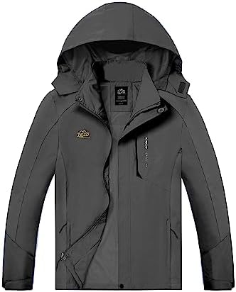 TEZO Mens Rain Jacket Waterproof Hiking Coat Windproof Mountain Jacket Lightweight Windbreaker with Hooded(PRBK M)