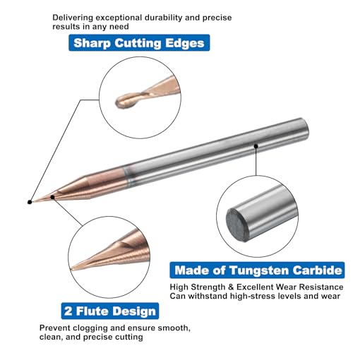 Image of HARFINGTON Ball Nose End Mill 2 Flute 1 /64 inch Diameter 1 /8 inch Shank Tungsten Carbide Uncoated Spiral CNC Router Bits 1 /32 inch Cutting Length Single End Ball for Carving Engraving Grinding