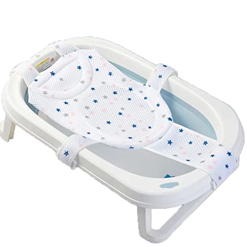 Image of Breathable Mesh Newborn Baby Bath Mat Floating Foam Baby Tub Pillow Adjustable Non-Slip Bath Seat Pad Bath Cushion for Bathtub for 0-18 Months (Style 2-Blue(mesh)) (White)