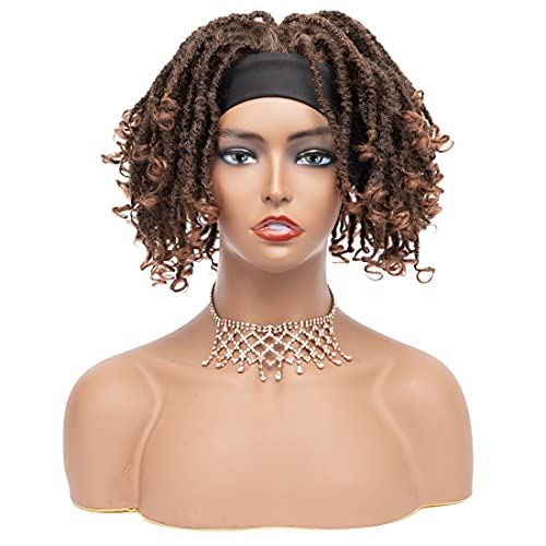 Short Dreadlock Wig Headband wigs for Black Women Afro Curly Twist Wigs Synthetic Heat Resistant Breathable Faux Locs Braids Hair Wigs With Curly Ends Crochet Braided Wigs(T1B/30)
