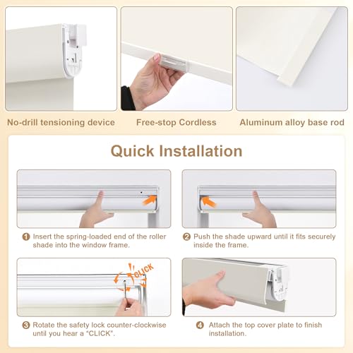 Image of SUNOFF Cordless Blackout Roller Shades for Windows,Custom Size,Beige