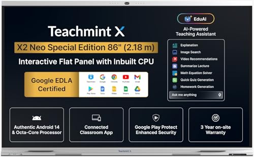 Image of Interactive Flat Panel with Inbuilt CPU 86 Inch (2.17m) | Google EDLA | X2 86 Neo SE Interactive Whiteboard Android 14 | 8GB, 128 GB | Inbuilt Camera & mic, Octa-Core - Digital Board for Teaching