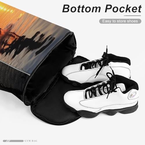 Drawstring Backpack Sports Gym Bag Resistant Sackpack Sunsets Lake Horses String Bag for Women Men4