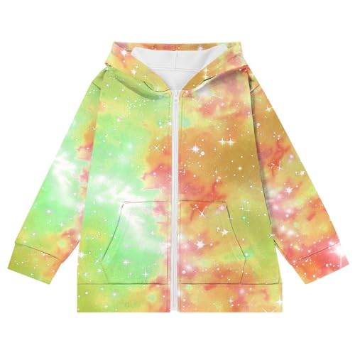 Girls Zip Up Hoodies Kids Shiny Print Long Sleeve Sweatshirt Preppy Cute Fall Jacket with Pockets 4-12 Years4