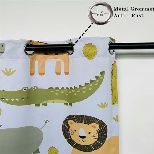 Yuanzu BBCC02 Animal Curtains W29.5 X L65 Inch Grommet Thermal Insulated Blackout Window Drapes Safari Hippo Crocodile Lion Elephant Giraffe Woodland Zoo Pattern For Kids Boys Girls Nursery Bedroom 2 Panels thumb #3