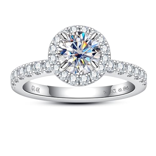 D Color and VVS Clarity Lab Grown Diamond Engagement Ring for Women, 14K Solid White Gold, 1.588 Carats (0.9cttw Center Diamond and 0.688cttw Side Diamonds)