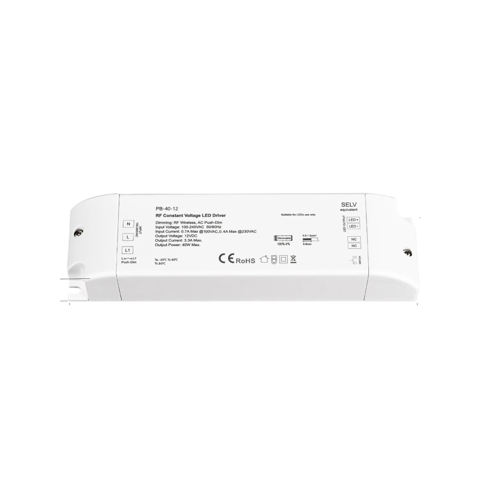 Driver LED dimmerabile RF da 40W/75W/150W, alimentatore push-dim remoto, dimmer for illuminazione, trasformatore for strisce luminose DC12/24V(12V 40W ONLY)