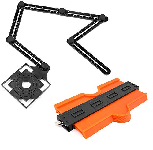 Annpee 10" Contour Gauge and 6-Sided Multi Angle Measuring Tool Kit, Plastic Shape Contour Gauge Duplicator for Carpenter (ORANGE)