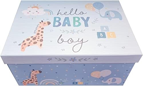 Offershop Flat Pack Gift Box With Lid Ideal for Christmas Birthdays Keepsake Christening and Baby Shower - Baby Boy Gift Basket Large