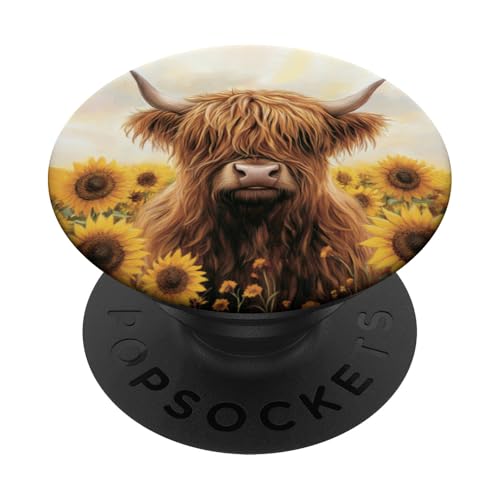 Aesthetic Highland Cow Sunflowers Western Country Farm Cow PopSockets Adhesive PopGrip