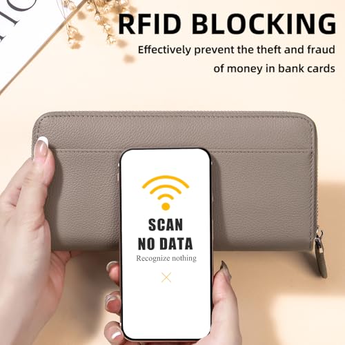Image of RFID Blocking Womens Zipper Wallet Leather Large Capacity Billfold Clutch Zip Around Wallets for Women