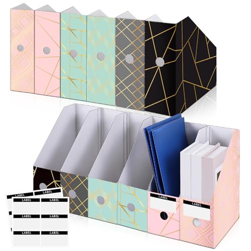 PerKoop 6 Pcs Decorative Magazine File Holders Foldable, Geometric Lines