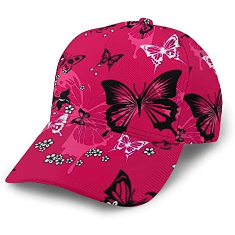 Baseball Caps Floral Blue Lavender Hydrangea Print Dad Cap Adjustable Classic Sport Casual Fashion Cute for Women Hats, Red Butterfly Pattern, One Size Cover
