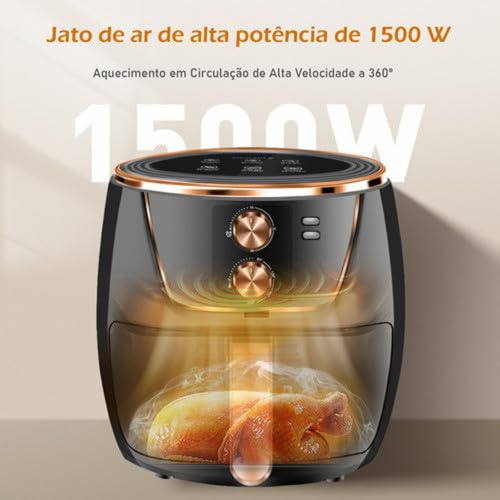 Air Fryer 220V Fritadeira Elétrica Sem Óleo 6.5L Grande Capacidade – 1500W Para Família, Preto, Econômica(Preto,110V)
