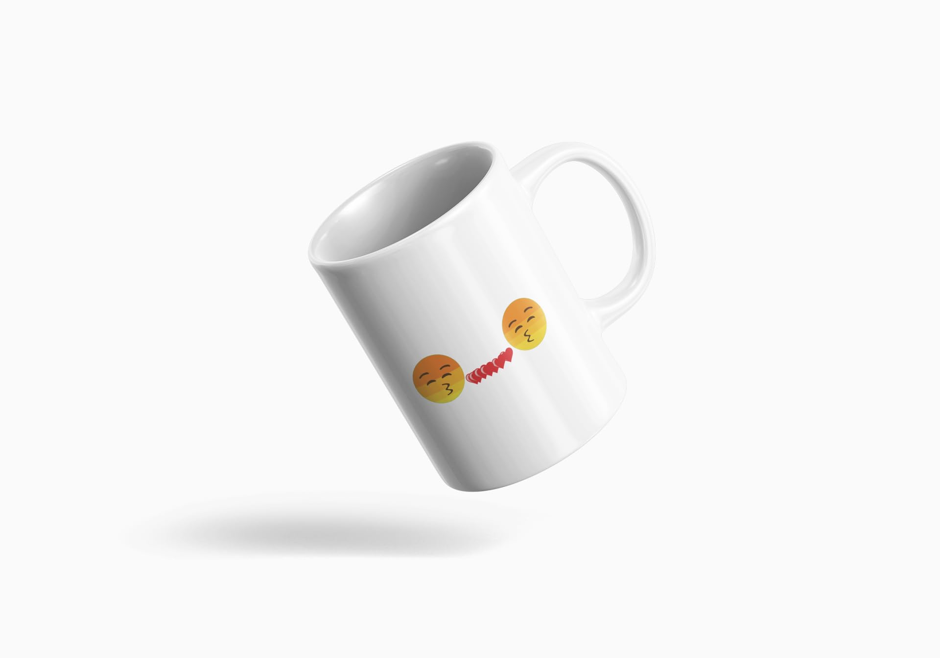 Yellow Orrange Couples Showing Flying Kiss Printed Ceramic Coffee Mug 250 Ml 1
