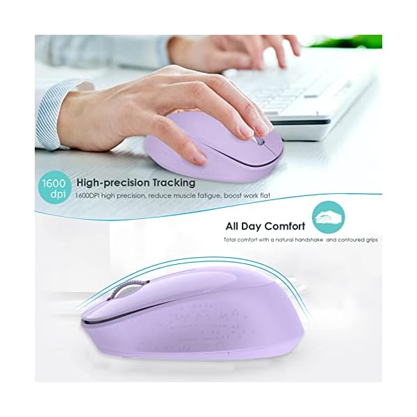 YXLILI Wireless Mouse for Laptop Ergonomic Computer Cordless Mice Portable Silent Optical Mouse with USB Receiver, 1600DPI for Laptop Windows Chromebook Mac Notebook Desktop (Purple) - Image 4