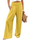 Size - S=US(4-6), M=US(8-10), L=US(12-14), XL=US(16-18), XXL=US(20-22), see details in rich description Feature - Smocked high waist, wide leg, loose fit lounge pants with pockets, linen beach pants for women cover up, flowy dressy pants comfy and ch...