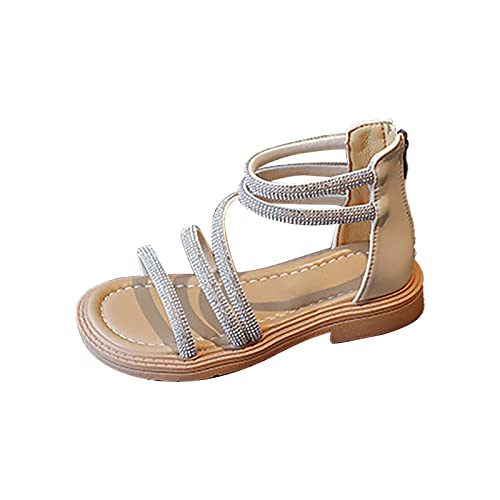 Children's Girls Sandals Rubber Soft Bottom Rhinestone Shoes with Zipper Princess Shoes Roman Sandals Kid Water