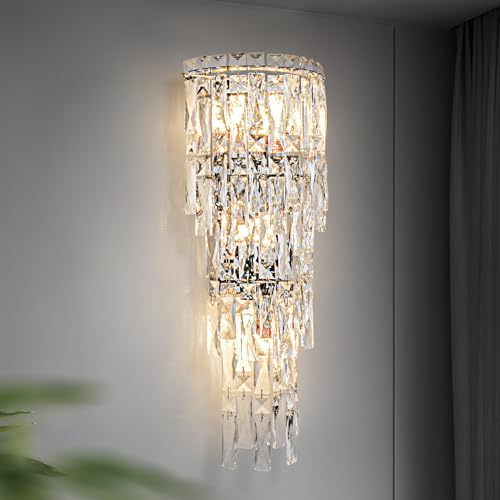 Image of Wall Sconces,Modern Crystal Wall light Fixtures Indoor Luxury Chrome Wall Lamp,K9 Acrylic Crystal Drops Wall Lamp,Elegant Wall Lighting for Bedroom Bathroom Hallway Living room Mirror Bedside
