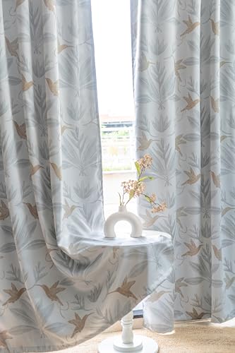Image of Tranquebar Curtain Co. Semi Blackout Curtains 5 Feet for Window, 80% Blackout, Mild Silver Shimmer Bird Print, Semi Blackout Window Curtains, Heavy Polyester, BackTabs, Uday (152 cm) - 1 Piece