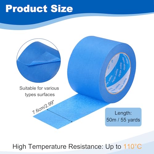 Image of PATIKIL Painters Tape 3 Inch x 55 Yards, Adhesive Masking Tape Blue Paint Tapes for Wall Painting DIY Artist Craft Arts Decoration Labeling