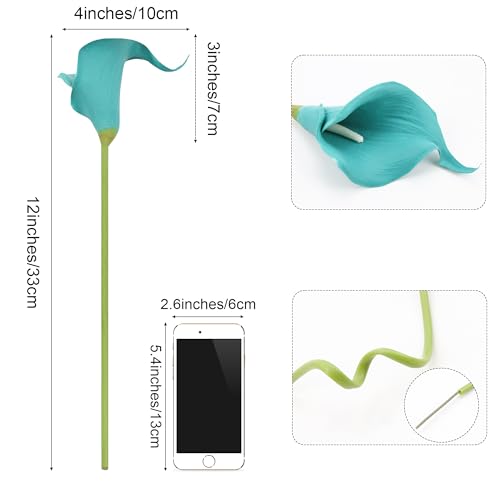 Image of SITUMEIZI 24 Pcs Teal Fake Flowers Artificial Calla Lily