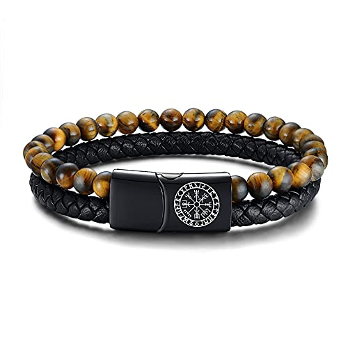 Bracelet manchette en cuir tressé de haute qualité avec gravure boussole Vegvisir
