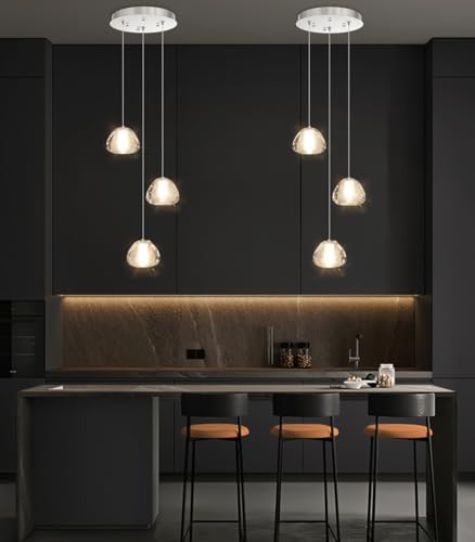 Image of Modern Chandelier Crystal Pendant Light for Kitchen Island Dining Room Bedroom Hallway Silver