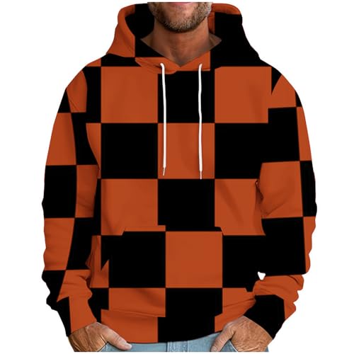 Plaid Hoodies for Men Fashion Drawstring Hooded Sweatshirt Oversized Long Sleeve Hoodie with Kangroo Pocket 2025