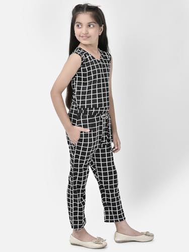 Image of FNOCKS Girls Check Printed Jumpsuit Tie-Knotted Jumpsuit V-Neck