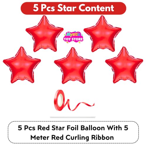 Image of Pack of 5 Star Balloons for Happy Birthday Decoration Red Kit Baby Boys Girls Kids Men Women Car Boot Living Room Star Shaped Foil Balloon Set Items
