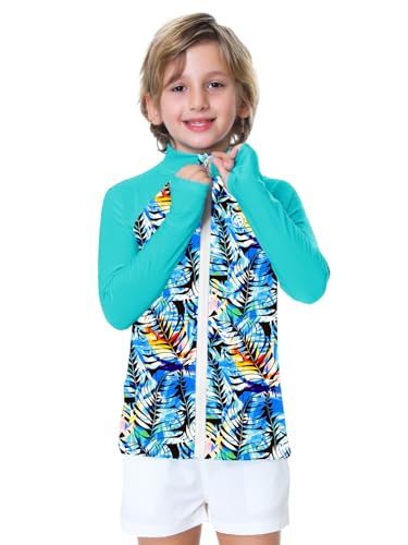 Image of AOBUTE Unisex Kids Zipper Rash Guard Boys UPF 50+ UV Protection Sun Shirt with Thumb Hole 3-12 Years