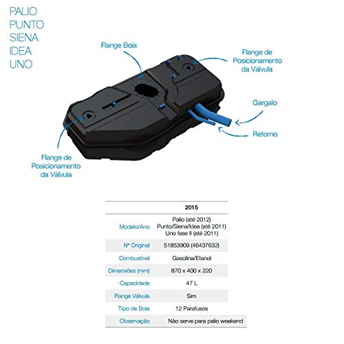 Tanque de Combustível em Aço Fiat Palio até 2012 Uno Punto Siena Idea até 2011 47 Litros Gasolina e