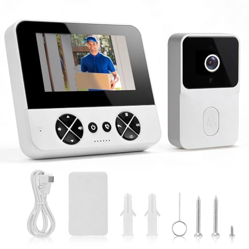 Sonnette Vidéo Sans Fil Extérieur avec Caméra - IP65 Étanche 1080P HD - Ecran IPS 4,3 Pouces Interphone Vidéo - Vision Nocturne Infrarouge et Audio...