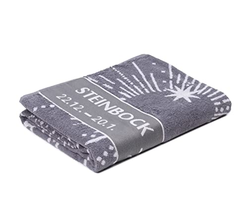 Gözze - Fluffy Sauna Towel with Zodiac Star Sign Design, Capricorn, 100% Cotton - 80 x 180 cm, Anthracite/Silver