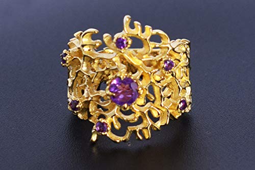 Bague cocktail améthyste véritable bijoux femmes argent sterling 925 doré