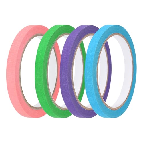 QUARKZMAN 4 Rouleaux De Ruban Adhésif De Masquage Coloré 3/8 x 22 Yard Papier Crêpe Universel Ruban De Peintre Coloré Pour Art Dessin DIY Artisanat Scellage, Rose Violet Bleu Vert Foncé