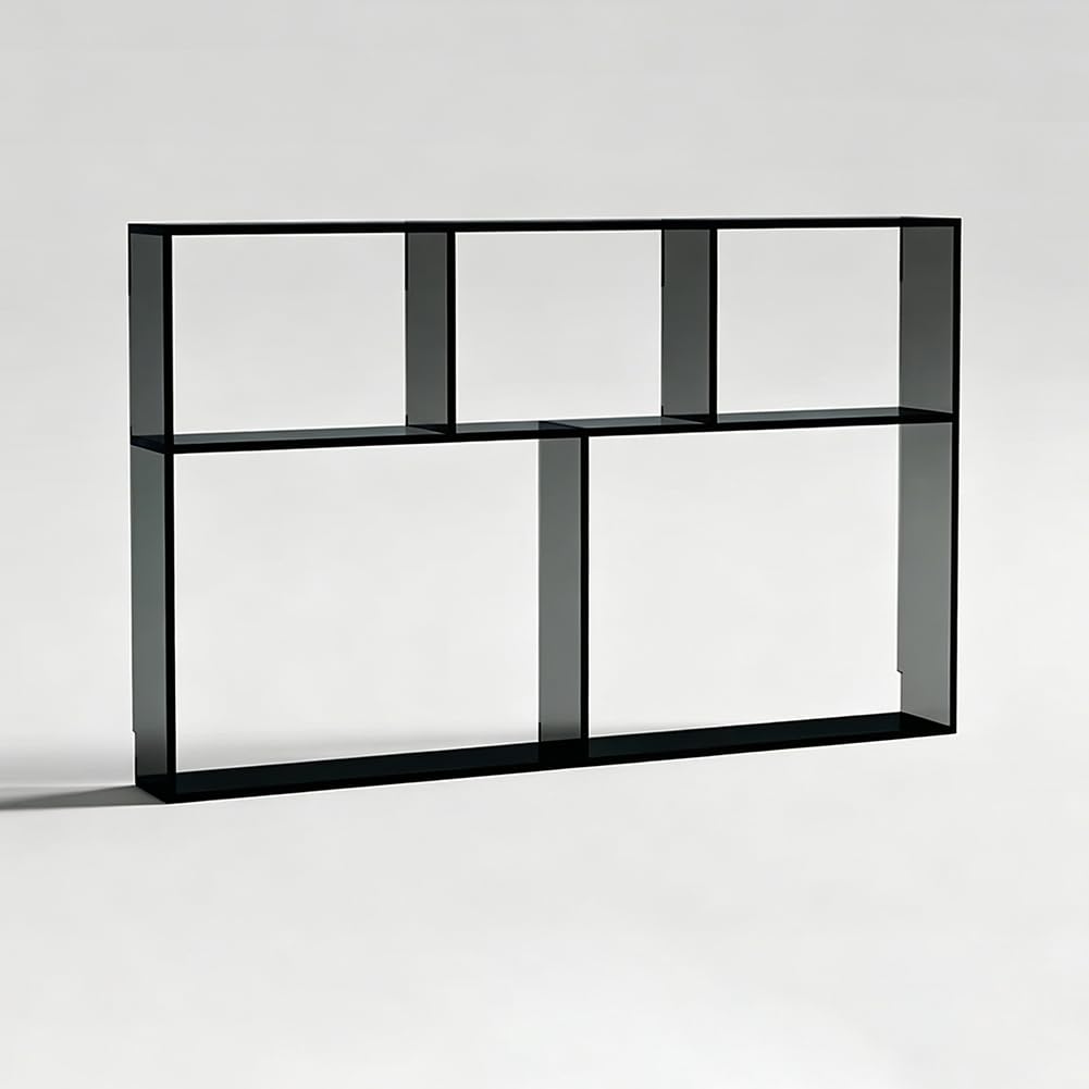 PA-DABAOO Acrylic Behind Couch Table, Narrow Long Sofa Table with Multiple Storage Compartments,Modern Transparent Display Shelf for Books, Decor And Organization,Black