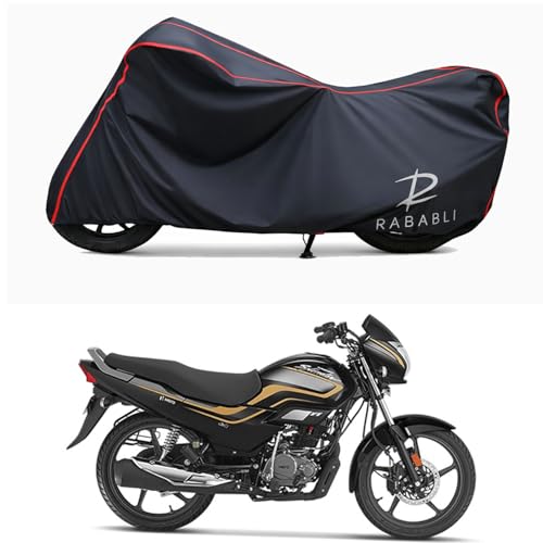 Image of Waterproof Bike Body Cover Compatible for | Hero Super Splendor Drum | Taffeta Fabric, Red Piping Design, Bottom Elastic Fit | Dustproof, Sun UV & Rain Protection for All Bikes