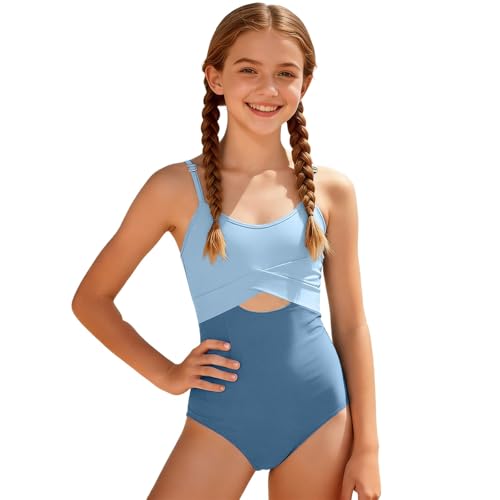 Traje de baño de cintura alta para niñas con tirantes ajustables y parte superior acolchada extraíble, diseño floral recortado, bikini de dos piezas para adolescentes y jóvenes, de resistente al cloro