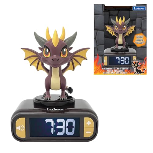 Lexibook, Réveil - Veilleuse Dragon avec Effets sonores, Noir, RL800DRA